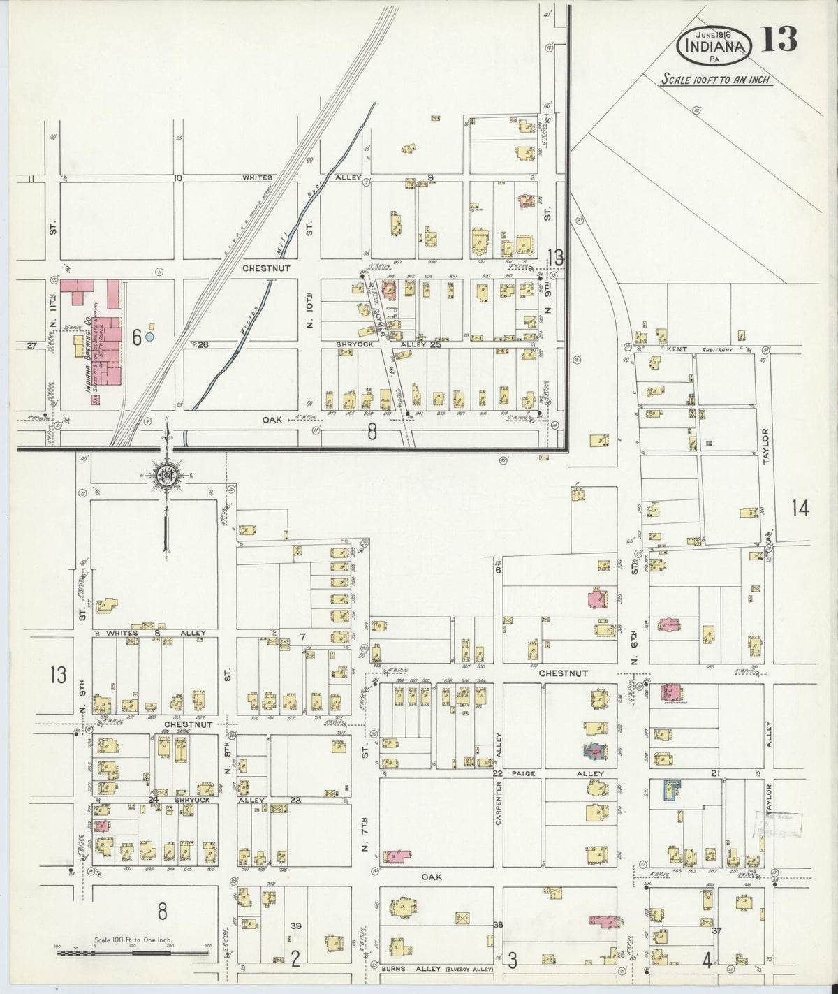 Sanborn Fire Insurance Map from Indiana, Indiana County, Pennsylvania (1916), Sheet #0013 - Complete Map Set gallery image, historic Sanborn map, vintage wall art, Pennsylvania Pennsylvania