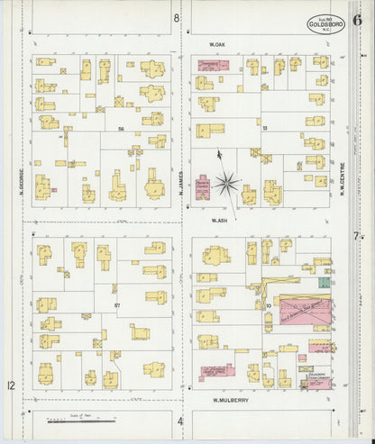 Sanborn Fire Insurance Map from Goldsboro, Wayne County, North Carolina (1901), Sheet #0006 - Complete Map Set gallery image, historic Sanborn map, vintage wall art, North Carolina North Carolina