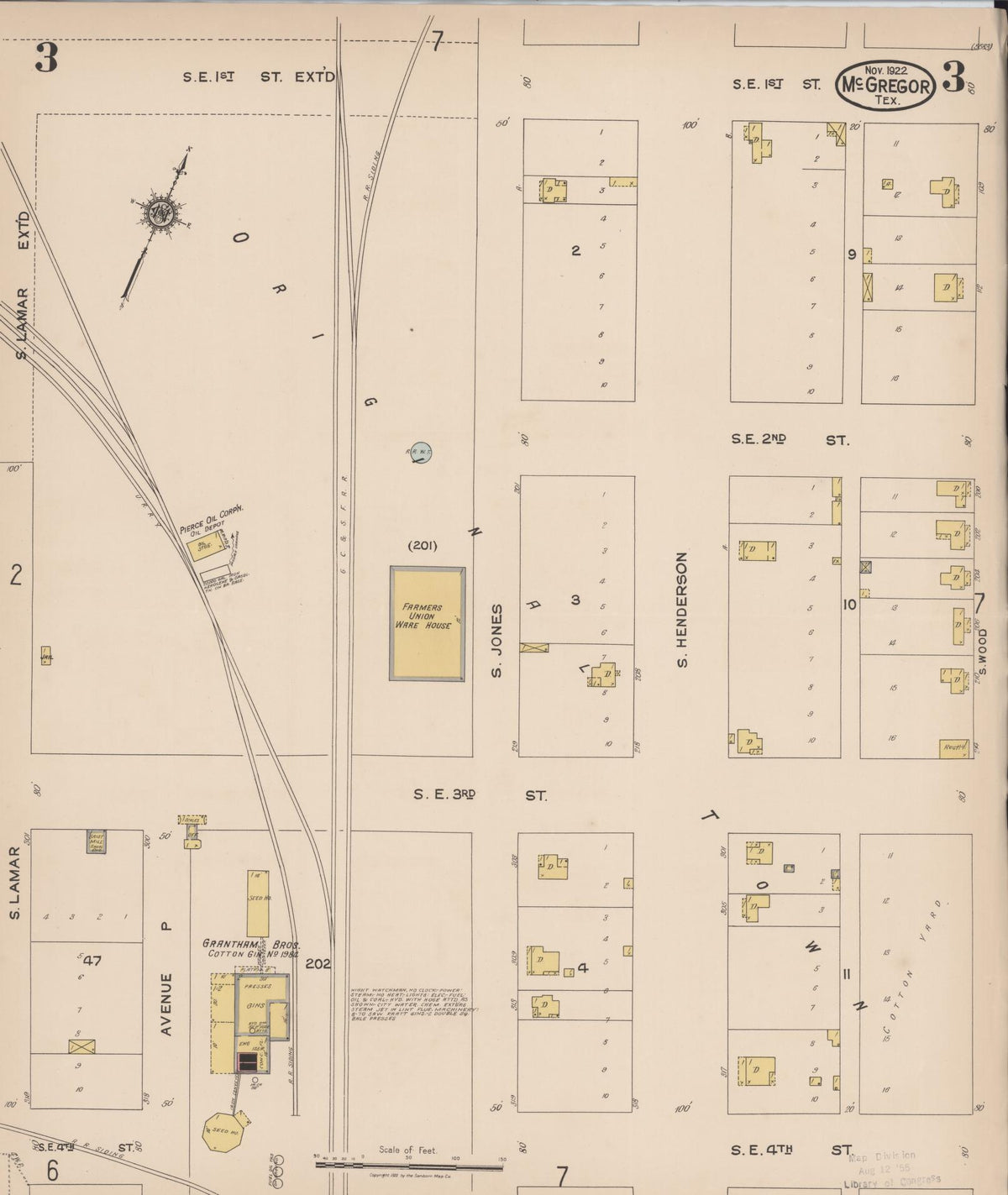 Sanborn Fire Insurance Map from McGregor, McLennan County, Texas (1922), Sheet #0003 - Complete Map Set gallery image, historic Sanborn map, vintage wall art, Texas Texas