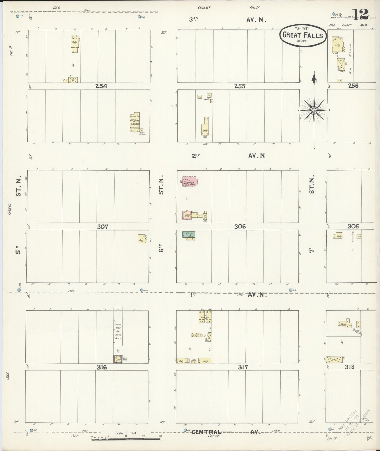 Sanborn Fire Insurance Map from Great Falls, Cascade County, Montana (1891), Sheet #0012 - Complete Map Set gallery image, historic Sanborn map, vintage wall art, Montana Montana