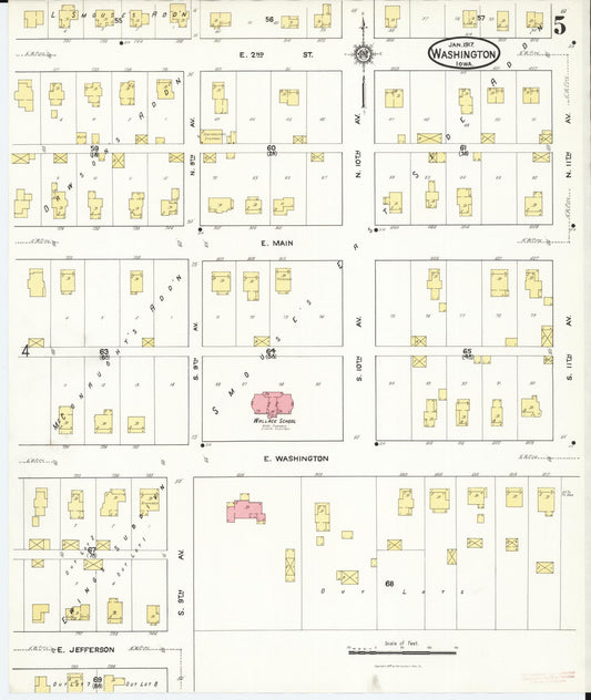 Sanborn Fire Insurance Map from Washington, Washington County, Iowa (1917), Sheet #0005 - Historic Sanborn Fire Insurance Map Print, vintage old map wall art, antique decor, genealogy gift, Sanborn Fire Insurance Map from Washington Washington map