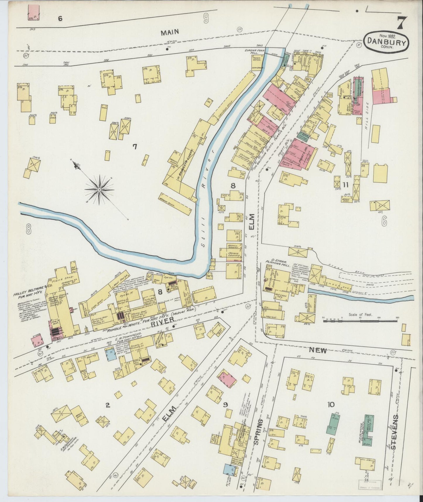 Sanborn Fire Insurance Map from Danbury, Fairfield County, Connecticut (1892), Sheet #0007 - Complete Map Set gallery image, historic Sanborn map, vintage wall art, Connecticut Connecticut
