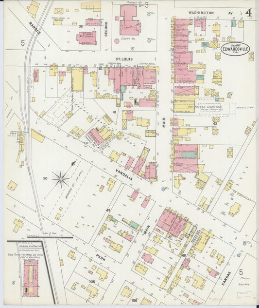 Sanborn Fire Insurance Map from Edwardsville, Madison County, Illinois (1897), Sheet #0004 - Historic Sanborn Fire Insurance Map Print, vintage old map wall art, antique decor, genealogy gift, Illinois Illinois map