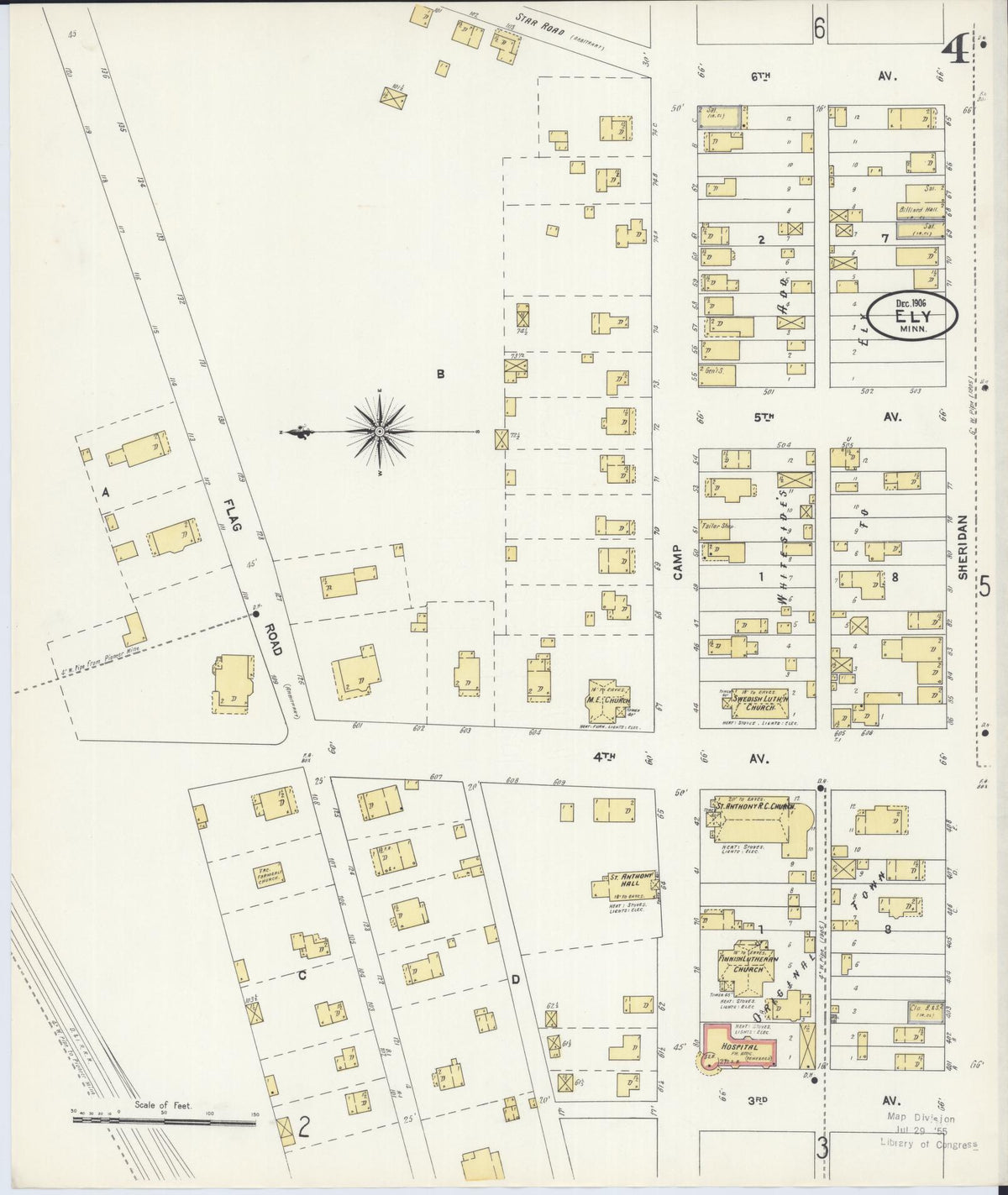 Sanborn Fire Insurance Map from Ely, Saint Louis County, Minnesota (1906), Sheet #0004 - Complete Map Set gallery image, historic Sanborn map, vintage wall art, Minnesota Minnesota