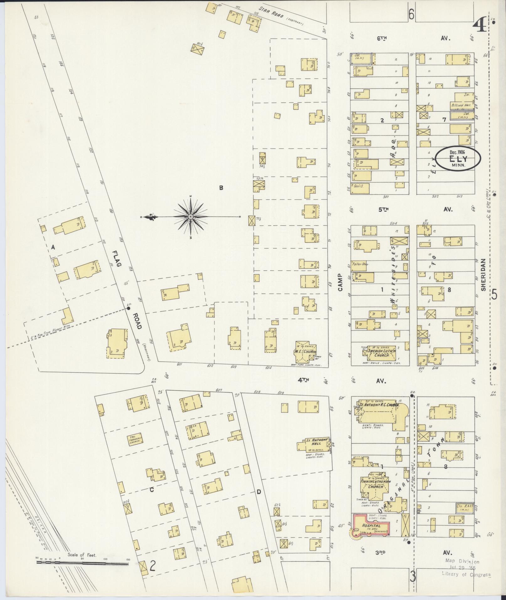 Sanborn Fire Insurance Map from Ely, Saint Louis County, Minnesota (1906), Sheet #0004 - Complete Map Set gallery image, historic Sanborn map, vintage wall art, Minnesota Minnesota