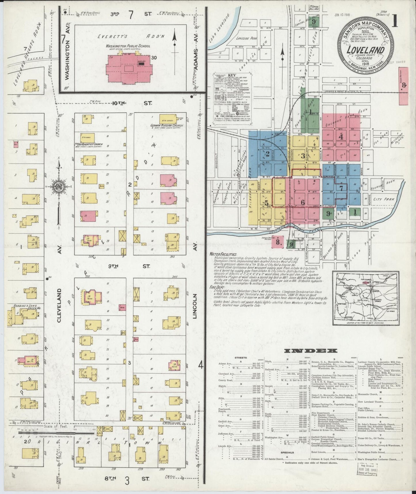Sanborn Fire Insurance Map from Loveland, Larimer County, Colorado (1918), Sheet #0001 - Complete Map Set gallery image, historic Sanborn map, vintage wall art, Colorado Colorado