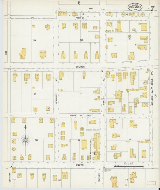 Sanborn Fire Insurance Map from Orlando, Orange County, Florida (1903), Sheet #0007 - Historic Sanborn Fire Insurance Map Print, vintage old map wall art, antique decor, genealogy gift, Florida Florida map