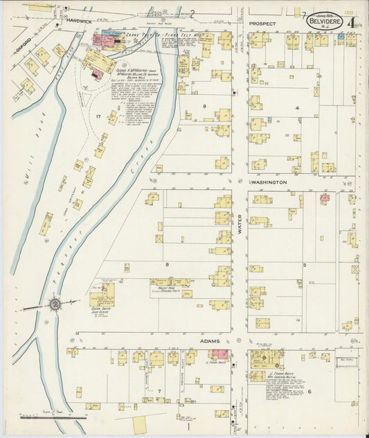Sanborn Fire Insurance Map from Belvidere, Warren County, New Jersey (1915), Sheet #0004 - Historic Sanborn Fire Insurance Map Print, vintage old map wall art, antique decor, genealogy gift, Pennsylvania Pennsylvania map