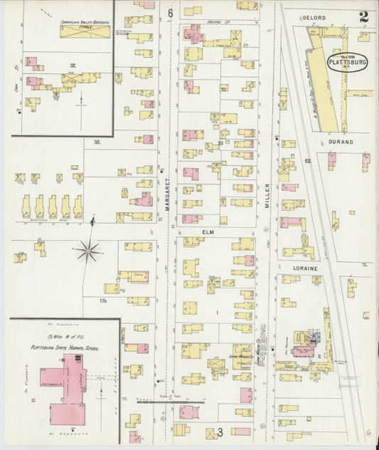 Sanborn Fire Insurance Map from Plattsburg, Clinton County, New York (1896), Sheet #0002 - Historic Sanborn Fire Insurance Map Print, vintage old map wall art, antique decor, genealogy gift, New York New York map