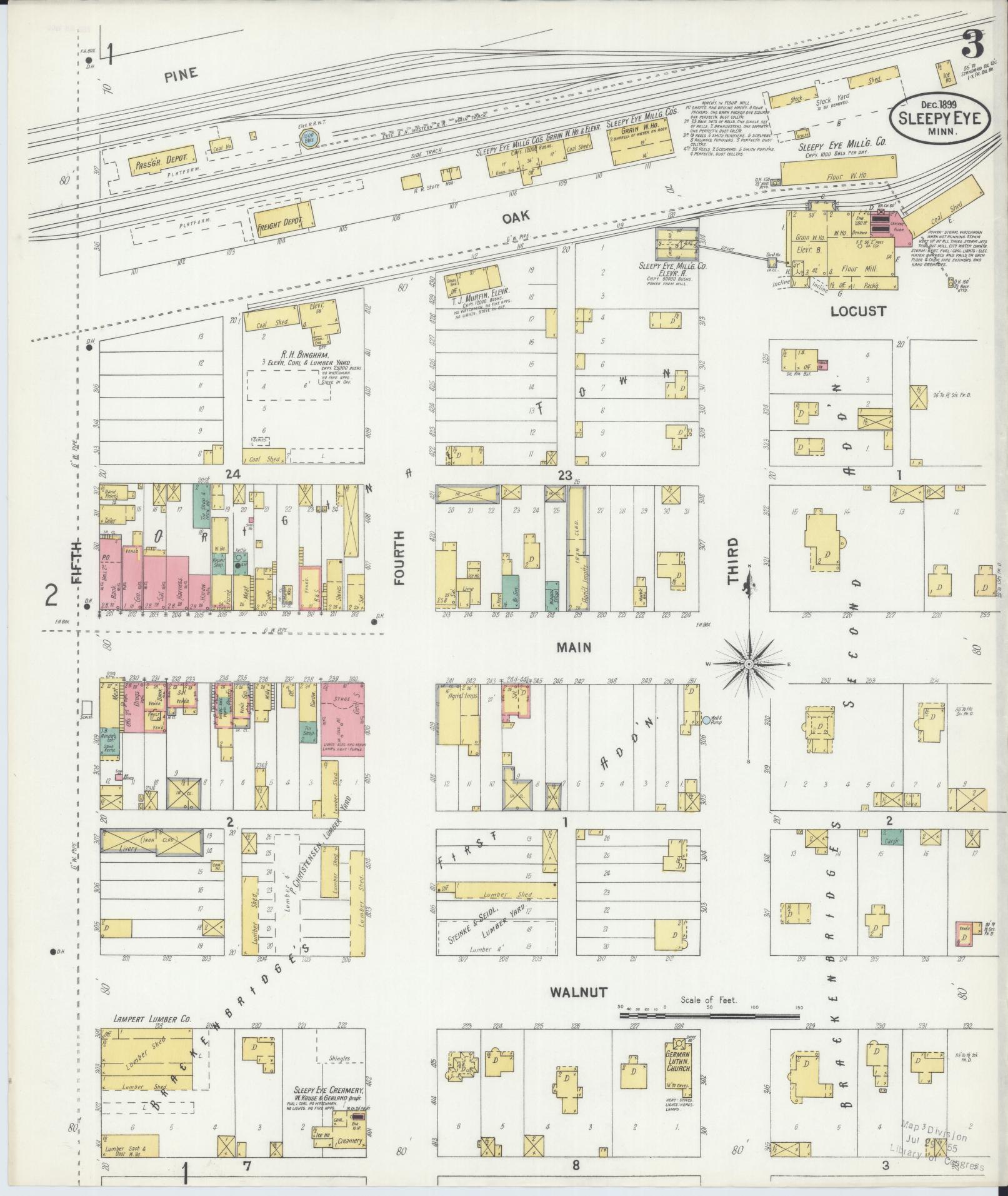 Sanborn Fire Insurance Map from Sleepy Eye, Brown County, Minnesota (1899), Sheet #0003 - Historic Sanborn Fire Insurance Map Print, vintage old map wall art, antique decor, genealogy gift, Minnesota Minnesota map