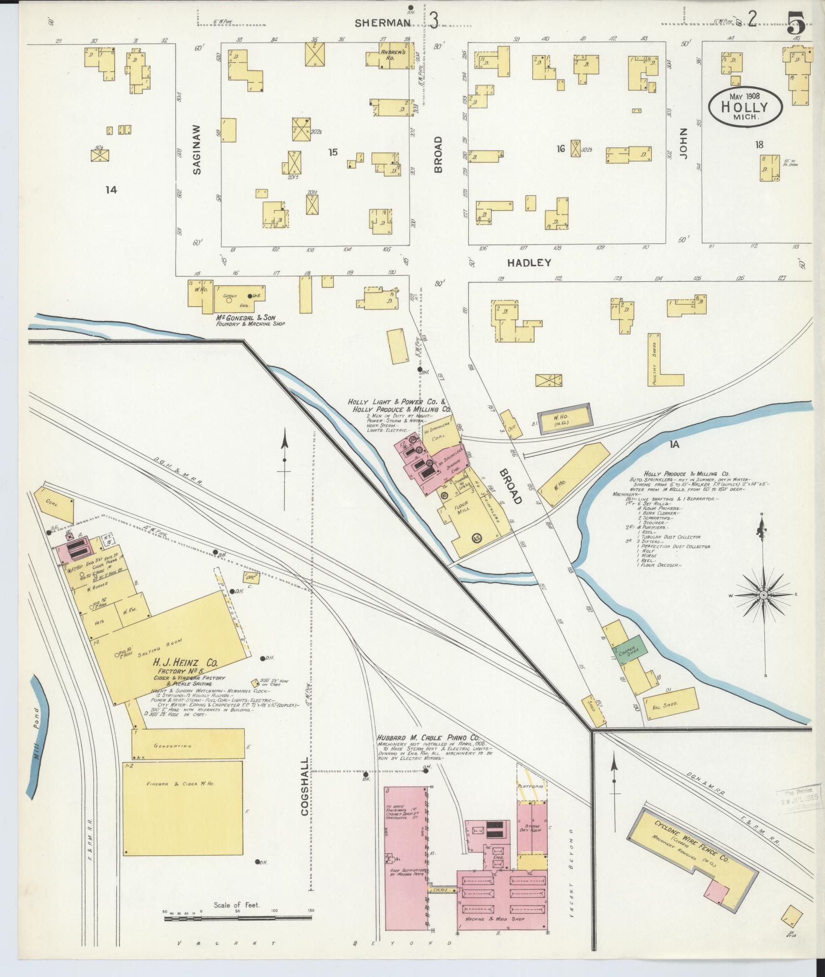Sanborn Fire Insurance Map from Holly, Oakland County, Michigan (1908), Sheet #0005 - Complete Map Set gallery image, historic Sanborn map, vintage wall art, Michigan Michigan