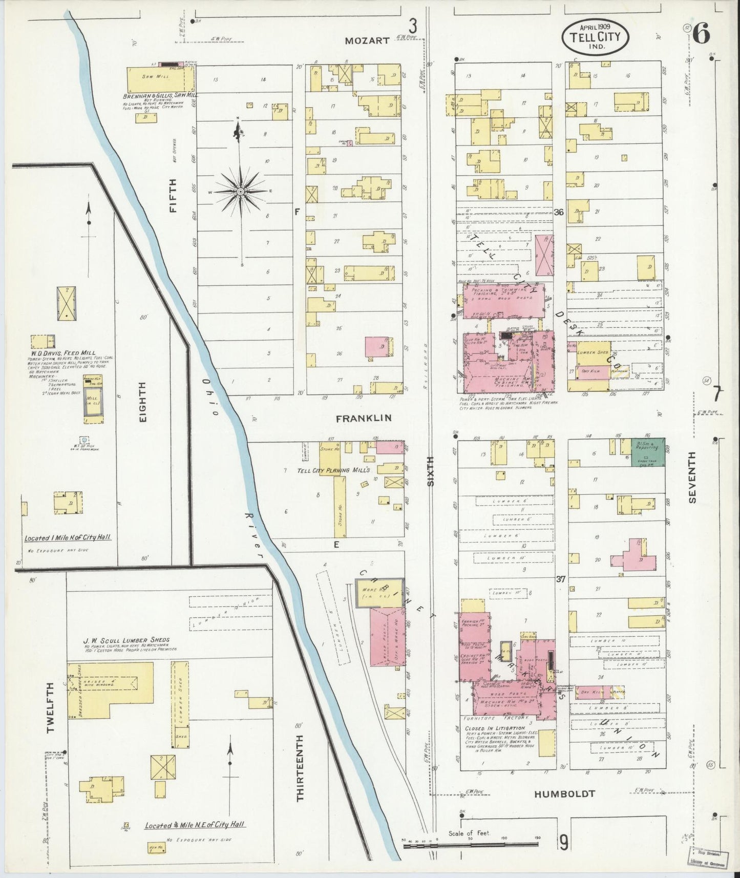 Sanborn Fire Insurance Map from Tell City, Perry County, Indiana (1909), Sheet #0006 - Complete Map Set gallery image, historic Sanborn map, vintage wall art, Indiana Indiana