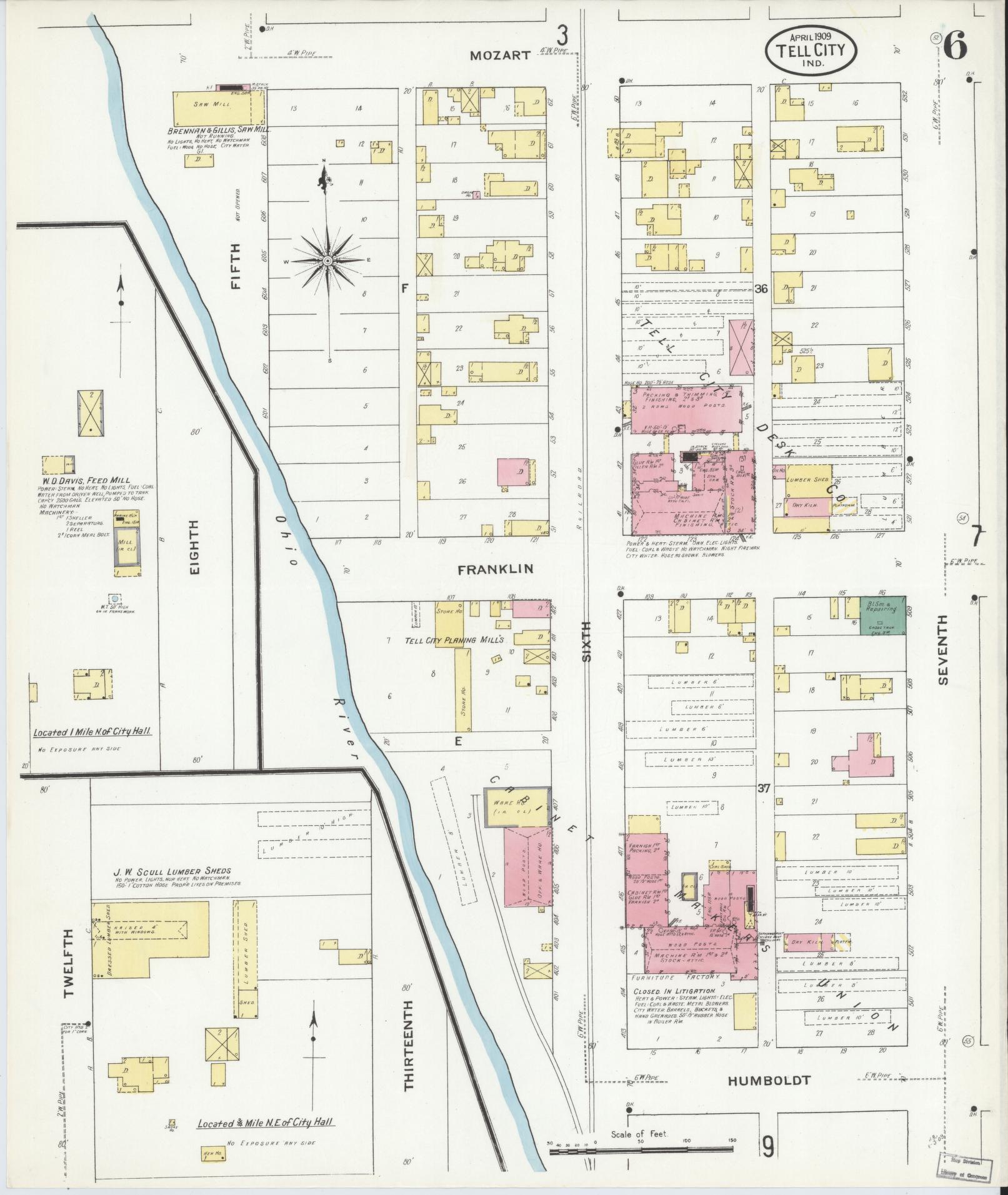 Sanborn Fire Insurance Map from Tell City, Perry County, Indiana (1909), Sheet #0006 - Complete Map Set gallery image, historic Sanborn map, vintage wall art, Indiana Indiana