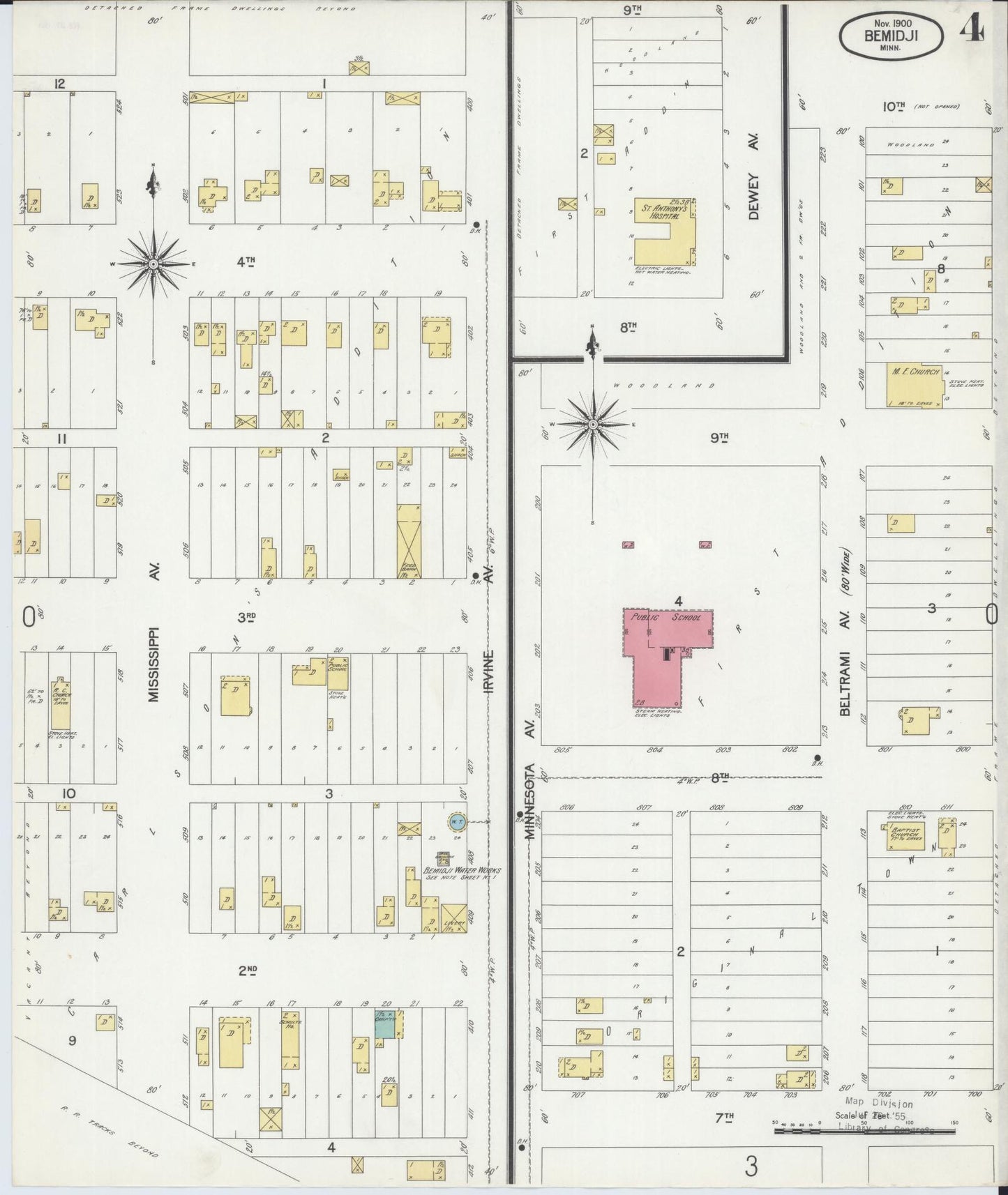 Sanborn Fire Insurance Map from Bemidji, Beltrami County, Minnesota (1900), Sheet #0004 - Complete Map Set gallery image, historic Sanborn map, vintage wall art, Minnesota Minnesota
