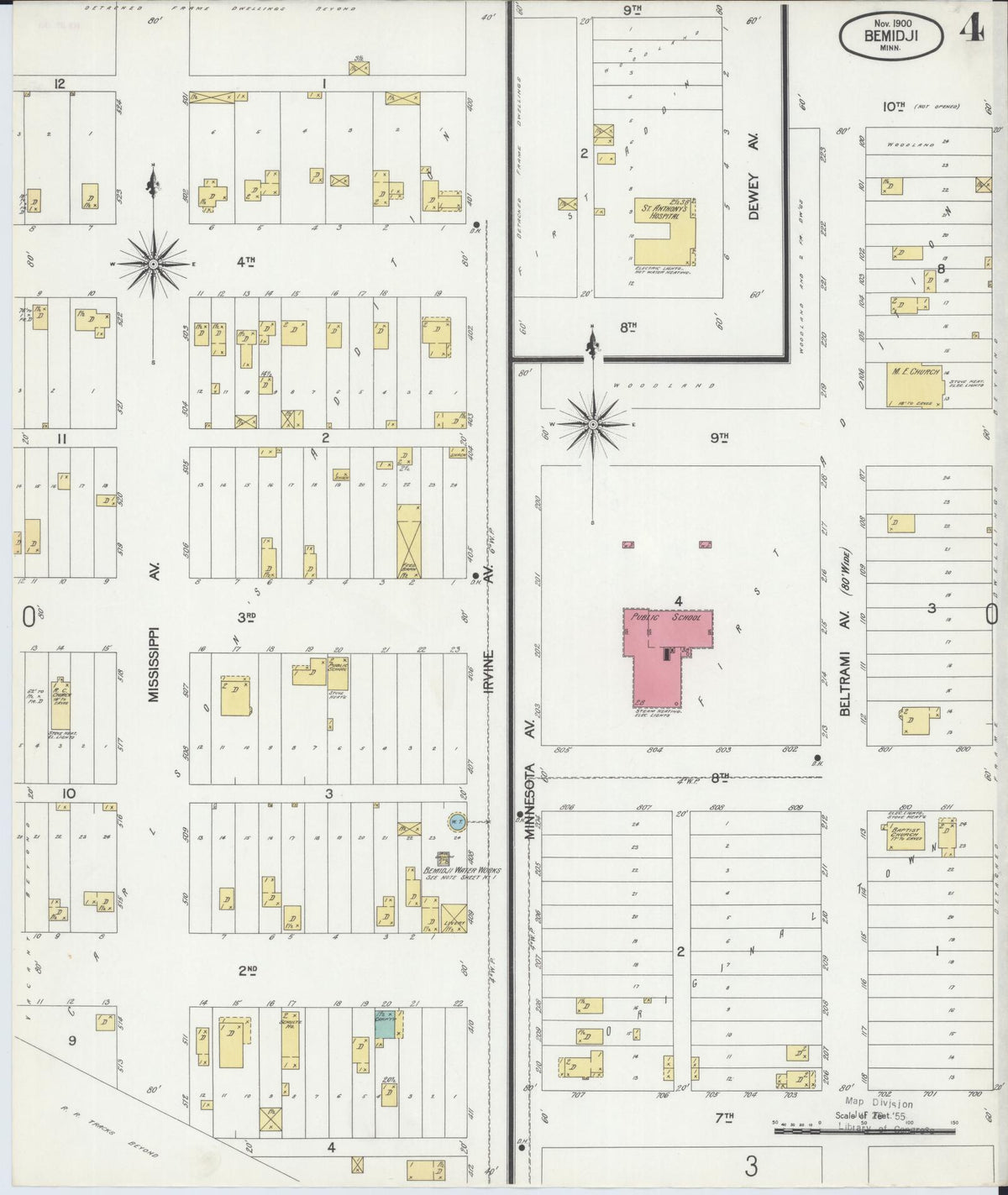Sanborn Fire Insurance Map from Bemidji, Beltrami County, Minnesota (1900), Sheet #0004 - Complete Map Set gallery image, historic Sanborn map, vintage wall art, Minnesota Minnesota