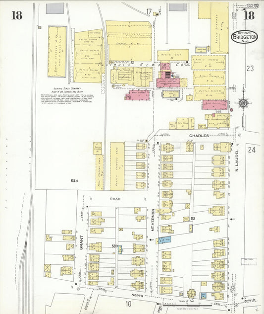Sanborn Fire Insurance Map from Bridgeton, Cumberland County, New Jersey (1923), Sheet #0018 - Historic Sanborn Fire Insurance Map Print, vintage old map wall art, antique decor, genealogy gift, New Jersey New Jersey map