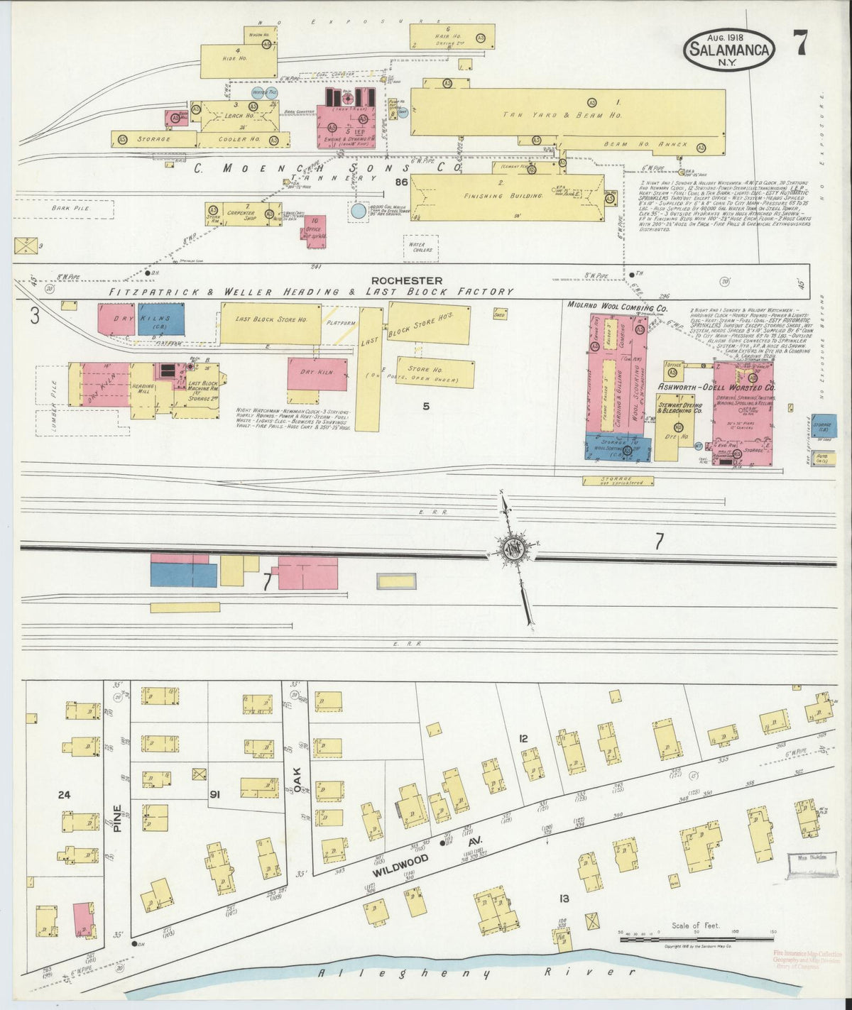 Sanborn Fire Insurance Map from Salamanca, Cattaraugus County, New York (1918), Sheet #0007 - Historic Sanborn Fire Insurance Map Print, vintage old map wall art, antique decor, genealogy gift, New York New York map