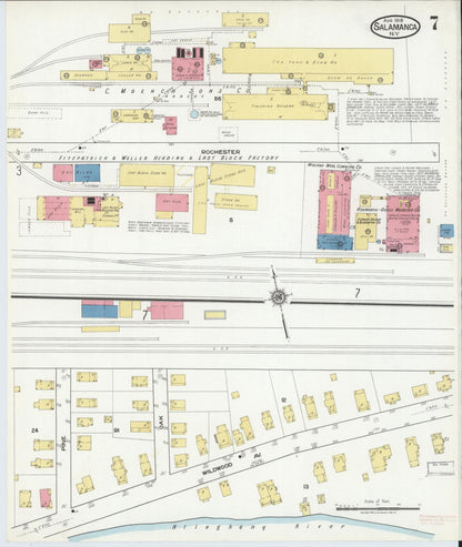 Sanborn Fire Insurance Map from Salamanca, Cattaraugus County, New York (1918), Sheet #0007 - Historic Sanborn Fire Insurance Map Print, vintage old map wall art, antique decor, genealogy gift, New York New York map