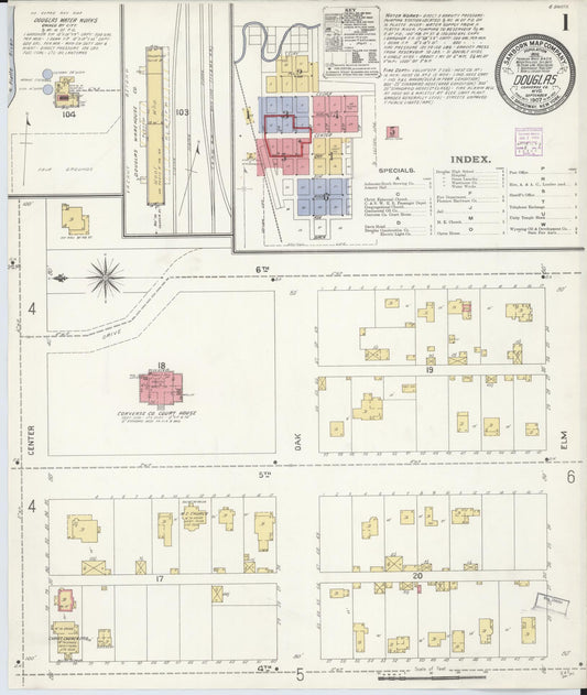 Sanborn Fire Insurance Map from Douglas, Converse County, Wyoming (1907), Sheet #0001 - Historic Sanborn Fire Insurance Map Print, vintage old map wall art, antique decor, genealogy gift, Wyoming Wyoming map