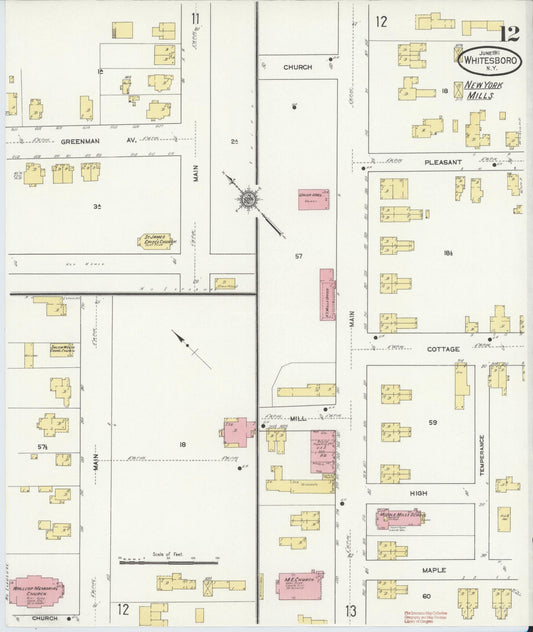 Sanborn Fire Insurance Map from Whitesboro, Oneida County, New York (1911), Sheet #0012 - Historic Sanborn Fire Insurance Map Print, vintage old map wall art, antique decor, genealogy gift, New York New York map