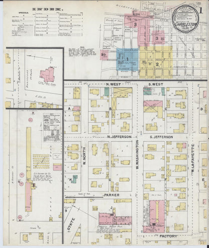 Sanborn Fire Insurance Map from Charleston, Coles County, Illinois (1892), Sheet #0001 - Historic Sanborn Fire Insurance Map Print, vintage old map wall art, antique decor, genealogy gift, Illinois Illinois map