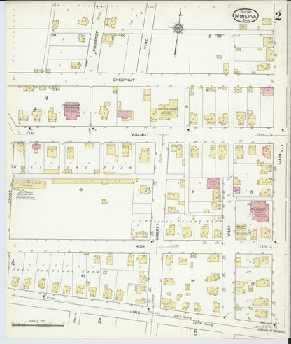 Sanborn Fire Insurance Map from Minerva, Stark And Carroll Counties, Ohio (1915), Sheet #0002 - Historic Sanborn Fire Insurance Map Print, vintage old map wall art, antique decor, genealogy gift, Ohio Ohio map