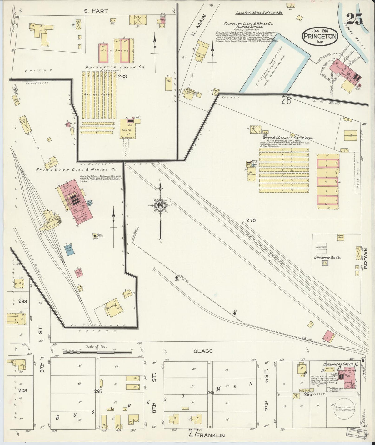Sanborn Fire Insurance Map from Princeton, Gibson County, Indiana (1914), Sheet #0025 - Historic Sanborn Fire Insurance Map Print, vintage old map wall art, antique decor, genealogy gift, Indiana Indiana map
