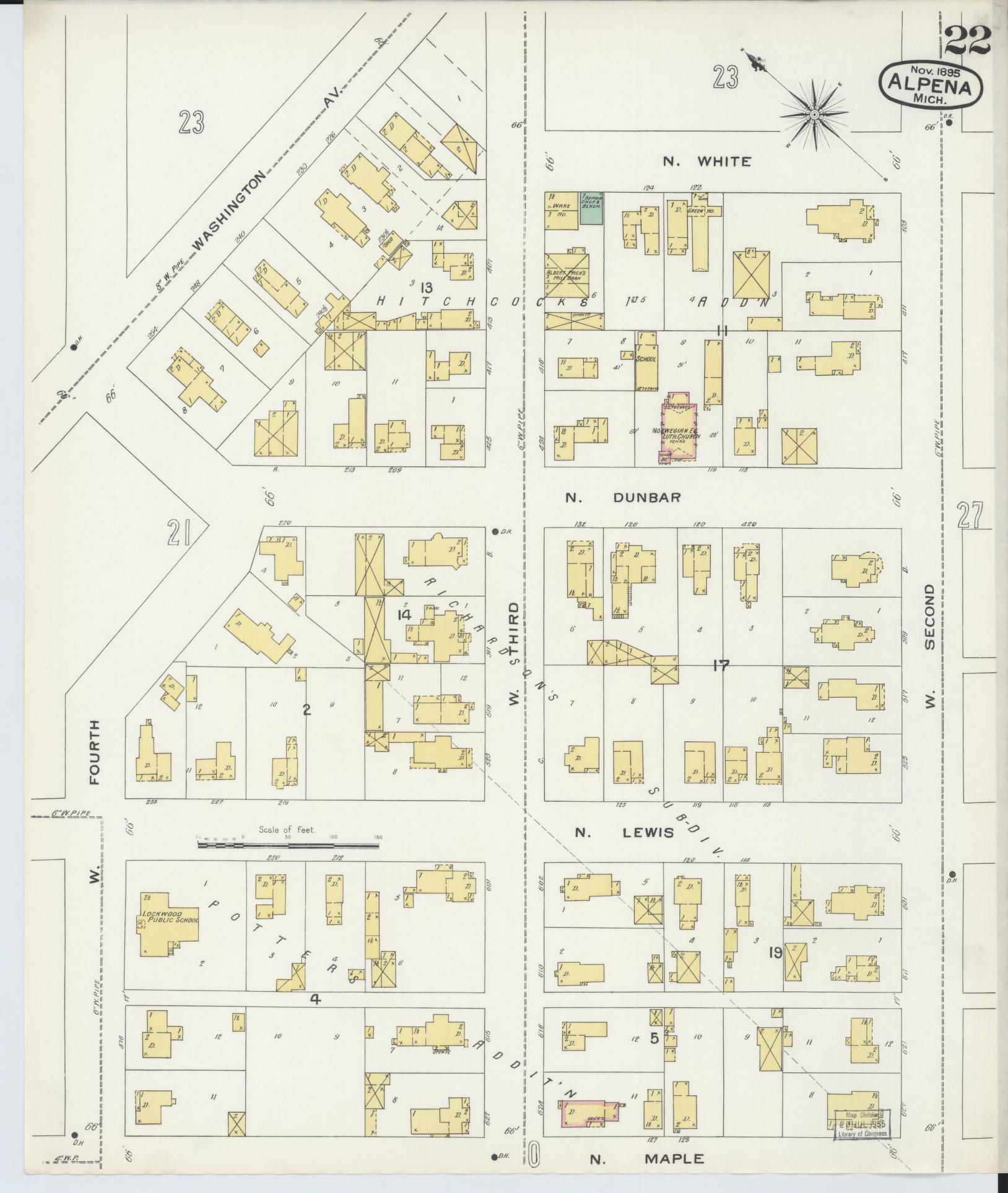 Sanborn Fire Insurance Map from Alpena, Alpena County, Michigan (1895), Sheet #0022 - Historic Sanborn Fire Insurance Map Print, vintage old map wall art, antique decor, genealogy gift, Michigan Michigan map
