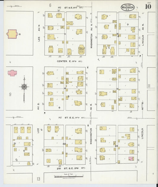 Sanborn Fire Insurance Map from Madison, Lake County, South Dakota (1921), Sheet #0010 - Historic Sanborn Fire Insurance Map Print, vintage old map wall art, antique decor, genealogy gift, South Dakota South Dakota map