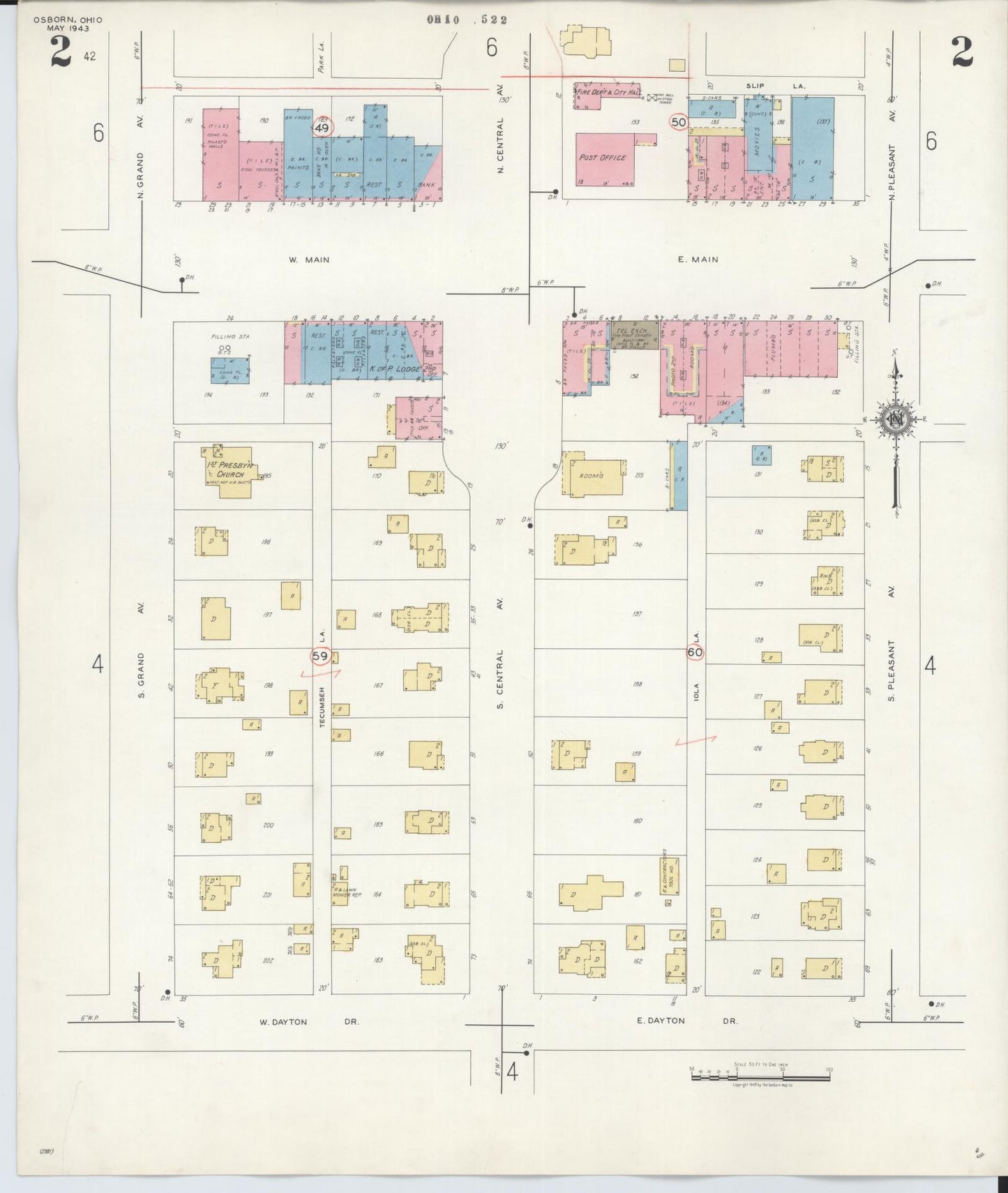 Sanborn Fire Insurance Map from Osborn, Greene County, Ohio (1943), Sheet #0002 - Complete Map Set gallery image, historic Sanborn map, vintage wall art, Ohio Ohio