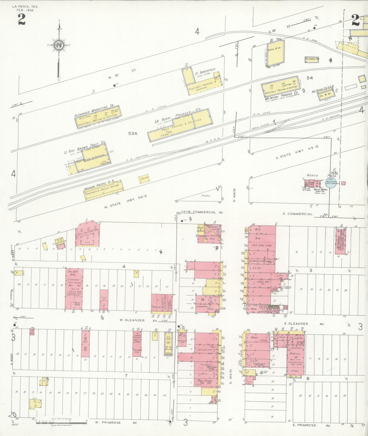 Sanborn Fire Insurance Map from La Feria, Cameron County, Texas (1936), Sheet #0002 - Complete Map Set gallery image, historic Sanborn map, vintage wall art, Texas Texas