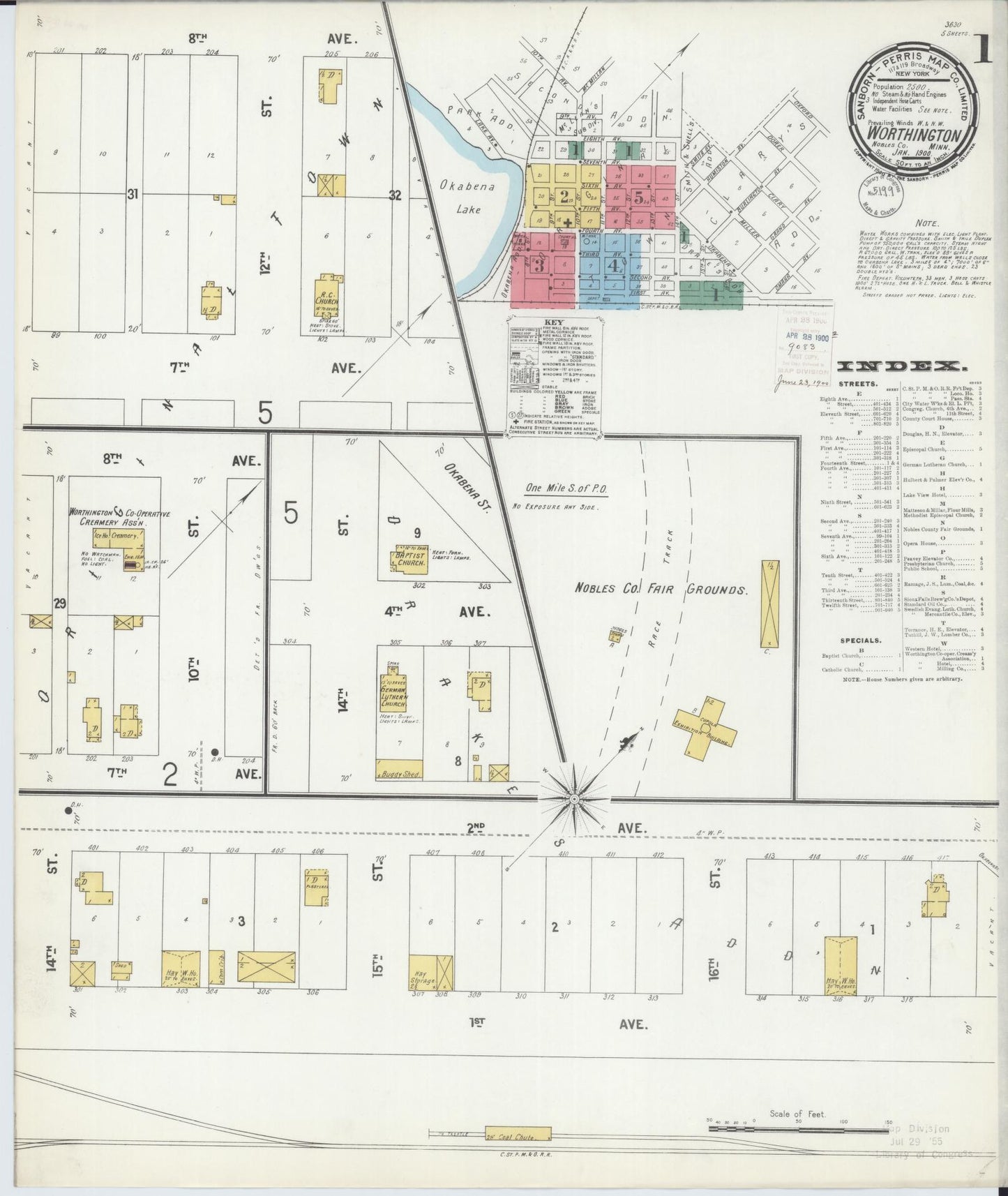 Sanborn Fire Insurance Map from Worthington, Nobles County, Minnesota (1900), Sheet #0001 - Historic Sanborn Fire Insurance Map Print, vintage old map wall art, antique decor, genealogy gift, Minnesota Minnesota map