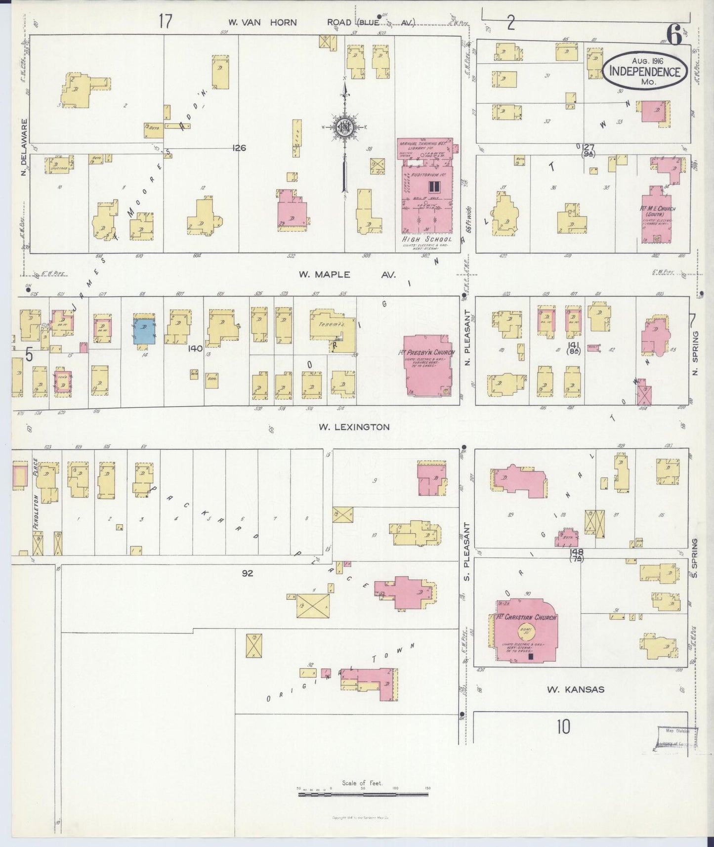 Sanborn Fire Insurance Map from Independence, Jackson County, Missouri (1916), Sheet #0006 - Complete Map Set gallery image, historic Sanborn map, vintage wall art, Missouri Missouri