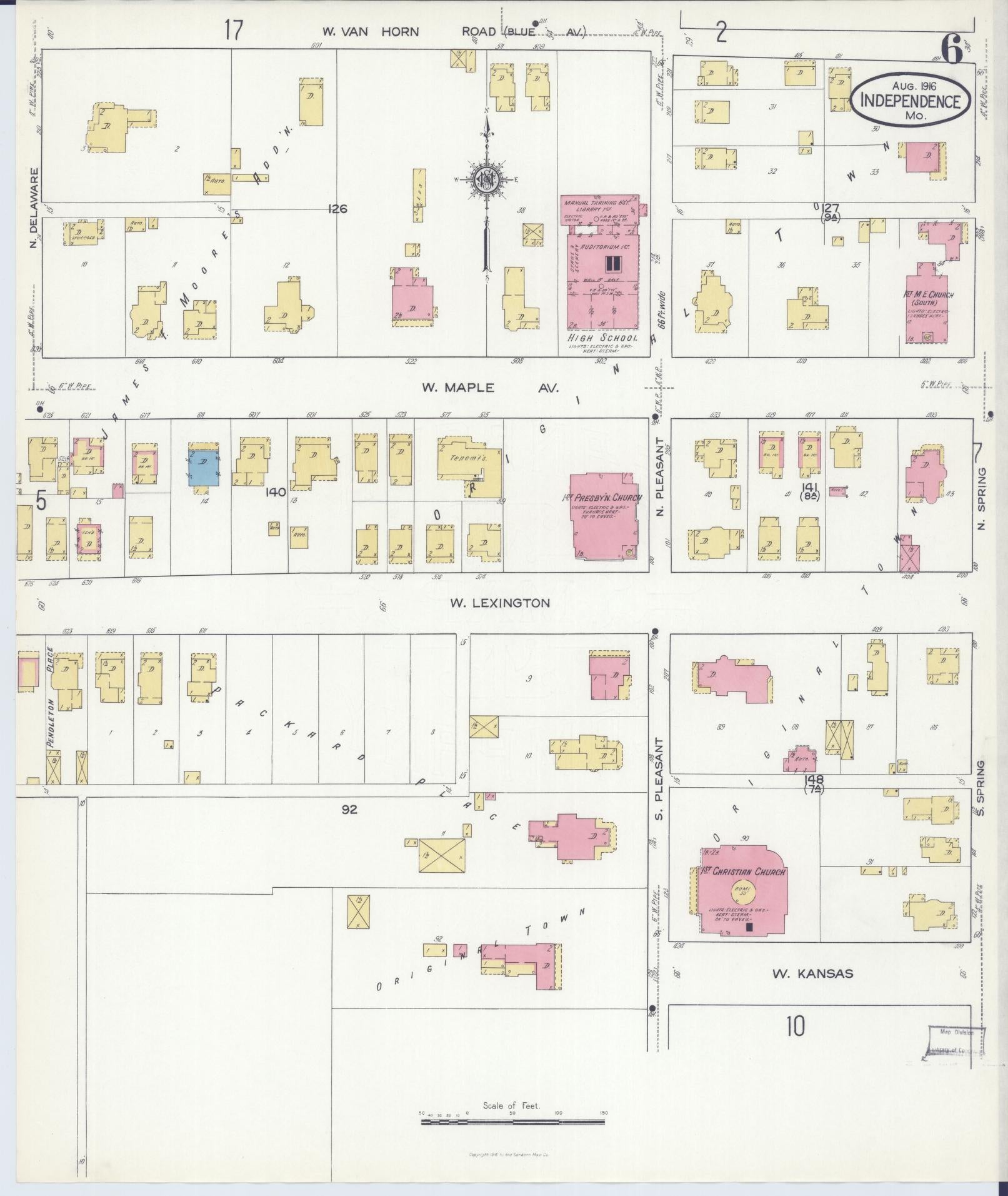 Sanborn Fire Insurance Map from Independence, Jackson County, Missouri (1916), Sheet #0006 - Complete Map Set gallery image, historic Sanborn map, vintage wall art, Missouri Missouri