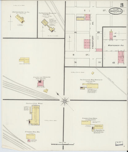 Sanborn Fire Insurance Map from Sheffield, Colbert County, Alabama (1894), Sheet #0003 - Complete Map Set gallery image, historic Sanborn map, vintage wall art, Alabama Alabama