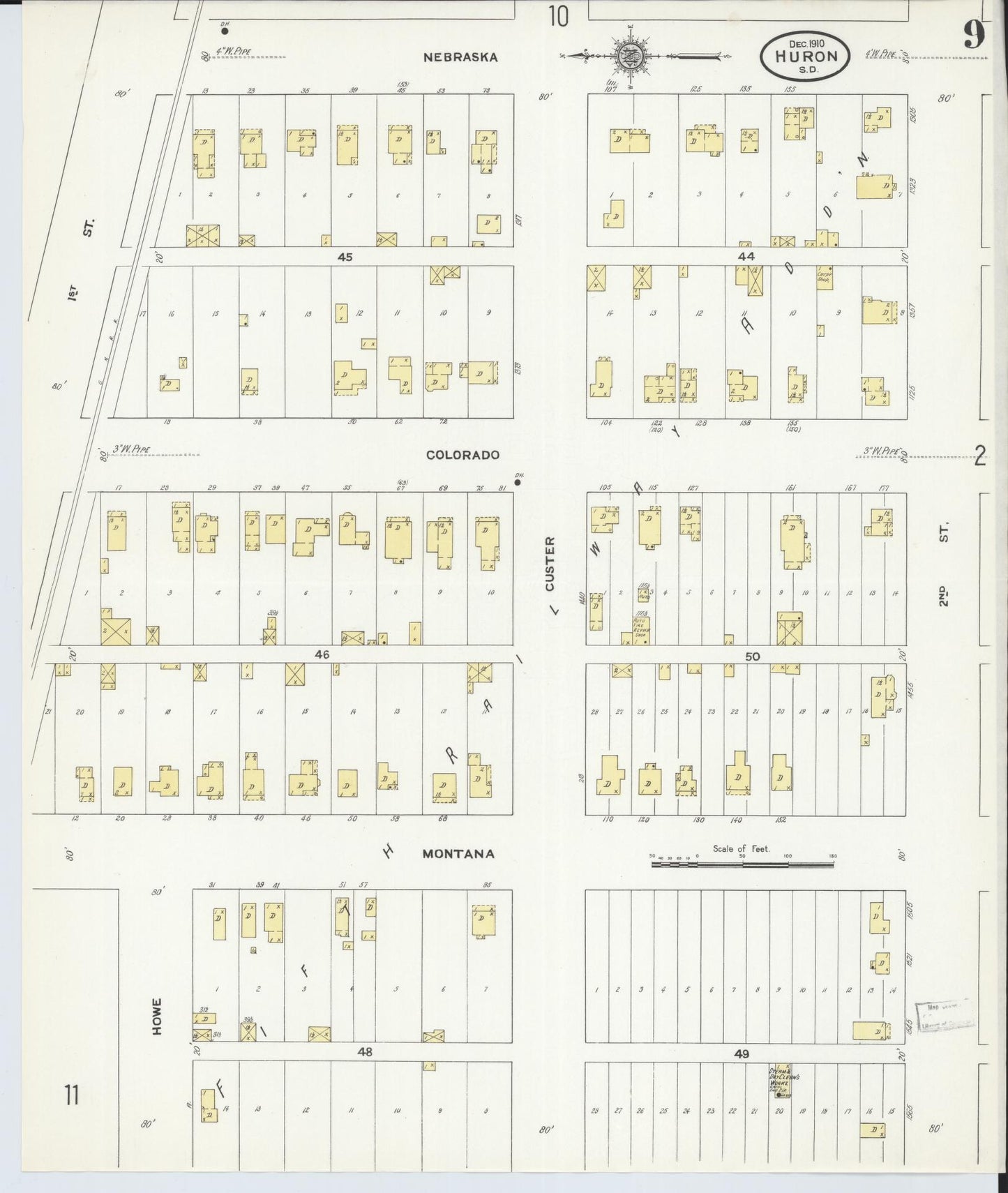 Sanborn Fire Insurance Map from Huron, Beadle County, South Dakota (1910), Sheet #0009 - Historic Sanborn Fire Insurance Map Print, vintage old map wall art, antique decor, genealogy gift, South Dakota South Dakota map
