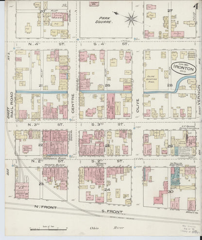 Sanborn Fire Insurance Map from Ironton, Lawrence County, Ohio (1885), Sheet #0004 - Historic Sanborn Fire Insurance Map Print, vintage old map wall art, antique decor, genealogy gift, Ohio Ohio map
