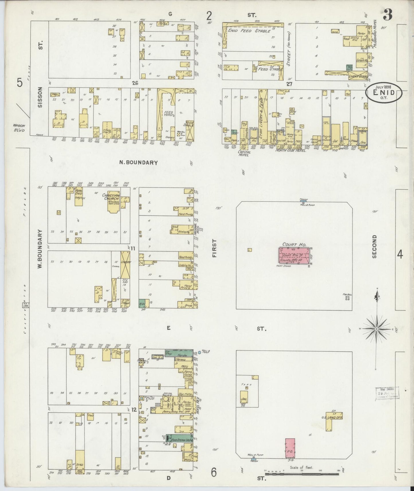 Sanborn Fire Insurance Map from Enid, Garfield County, Oklahoma (1898), Sheet #0003 - Complete Map Set gallery image, historic Sanborn map, vintage wall art, Oklahoma Oklahoma