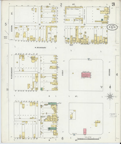 Sanborn Fire Insurance Map from Enid, Garfield County, Oklahoma (1898), Sheet #0003 - Complete Map Set gallery image, historic Sanborn map, vintage wall art, Oklahoma Oklahoma