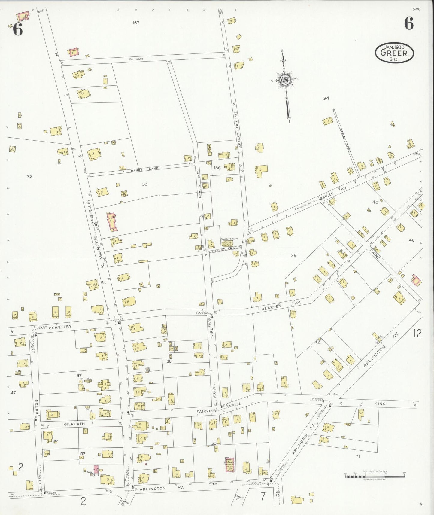 Sanborn Fire Insurance Map from Greer, Greenville and Spartanburg Counties, South Carolina (1930), Sheet #0006 - Complete Map Set gallery image, historic Sanborn map, vintage wall art, South Carolina South Carolina