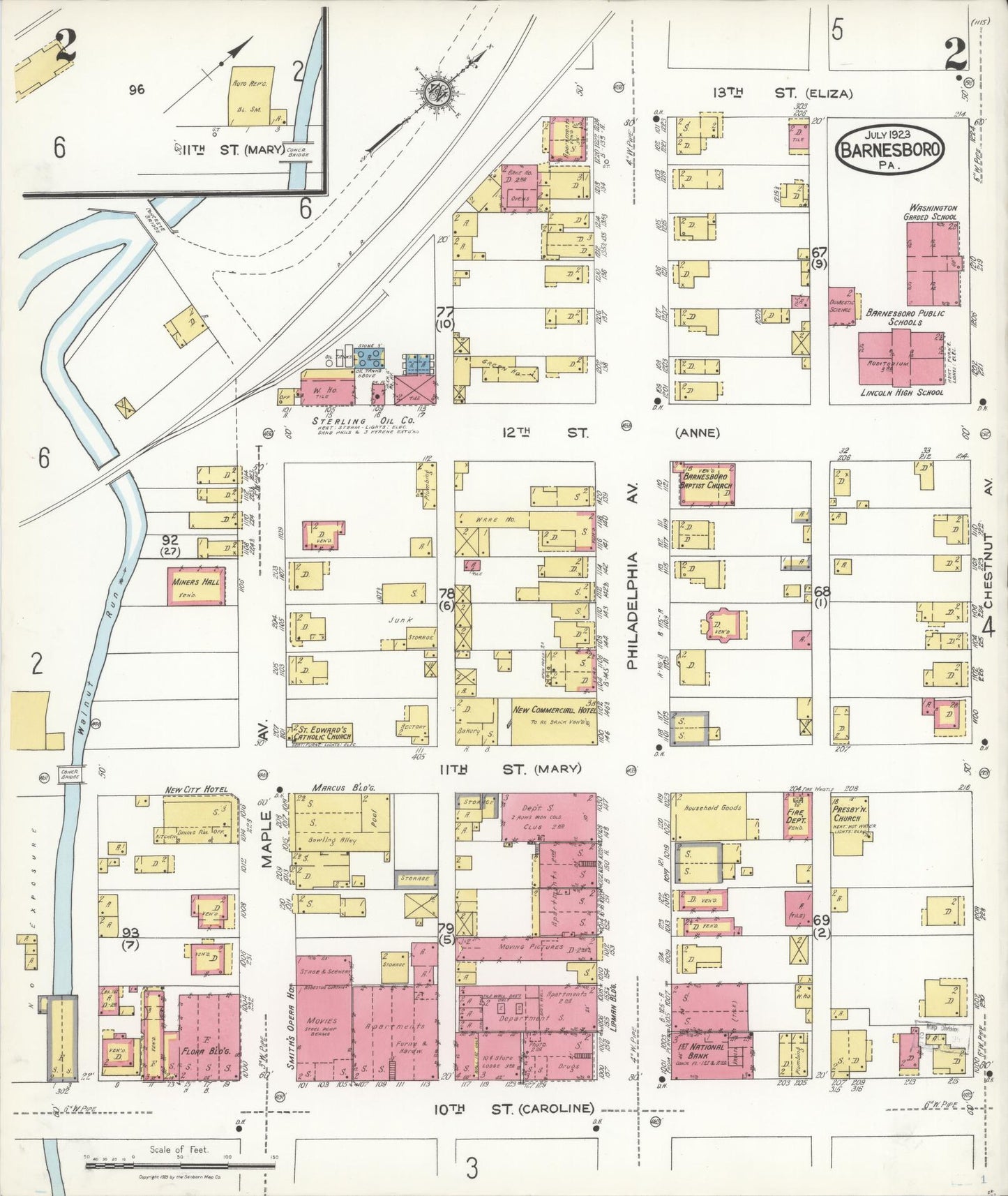 Sanborn Fire Insurance Map from Barnesboro, Cambria County, Pennsylvania (1923), Sheet #0002 - Historic Sanborn Fire Insurance Map Print, vintage old map wall art, antique decor, genealogy gift, Pennsylvania Pennsylvania map
