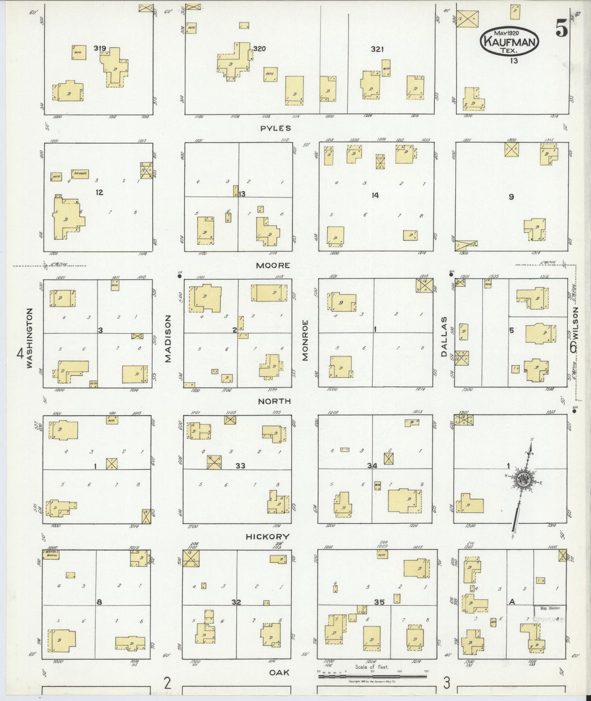 Sanborn Fire Insurance Map from Kaufman, Kaufman County, Texas (1920), Sheet #0005 - Historic Sanborn Fire Insurance Map Print, vintage old map wall art, antique decor, genealogy gift, Texas Texas map
