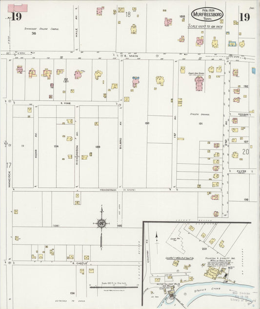 Sanborn Fire Insurance Map from Murfreesboro, Rutherford County, Tennessee (1924), Sheet #0019 - Historic Sanborn Fire Insurance Map Print, vintage old map wall art, antique decor, genealogy gift, Tennessee Tennessee map