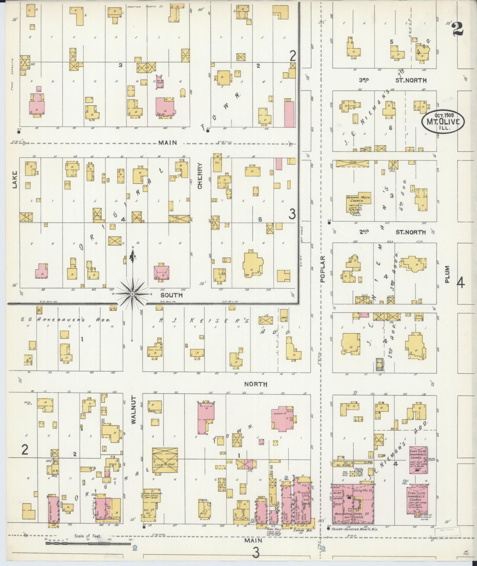 Sanborn Fire Insurance Map from Mount Olive, Macoupin County, Illinois (1905), Sheet #0002 - Complete Map Set gallery image, historic Sanborn map, vintage wall art, Illinois Illinois