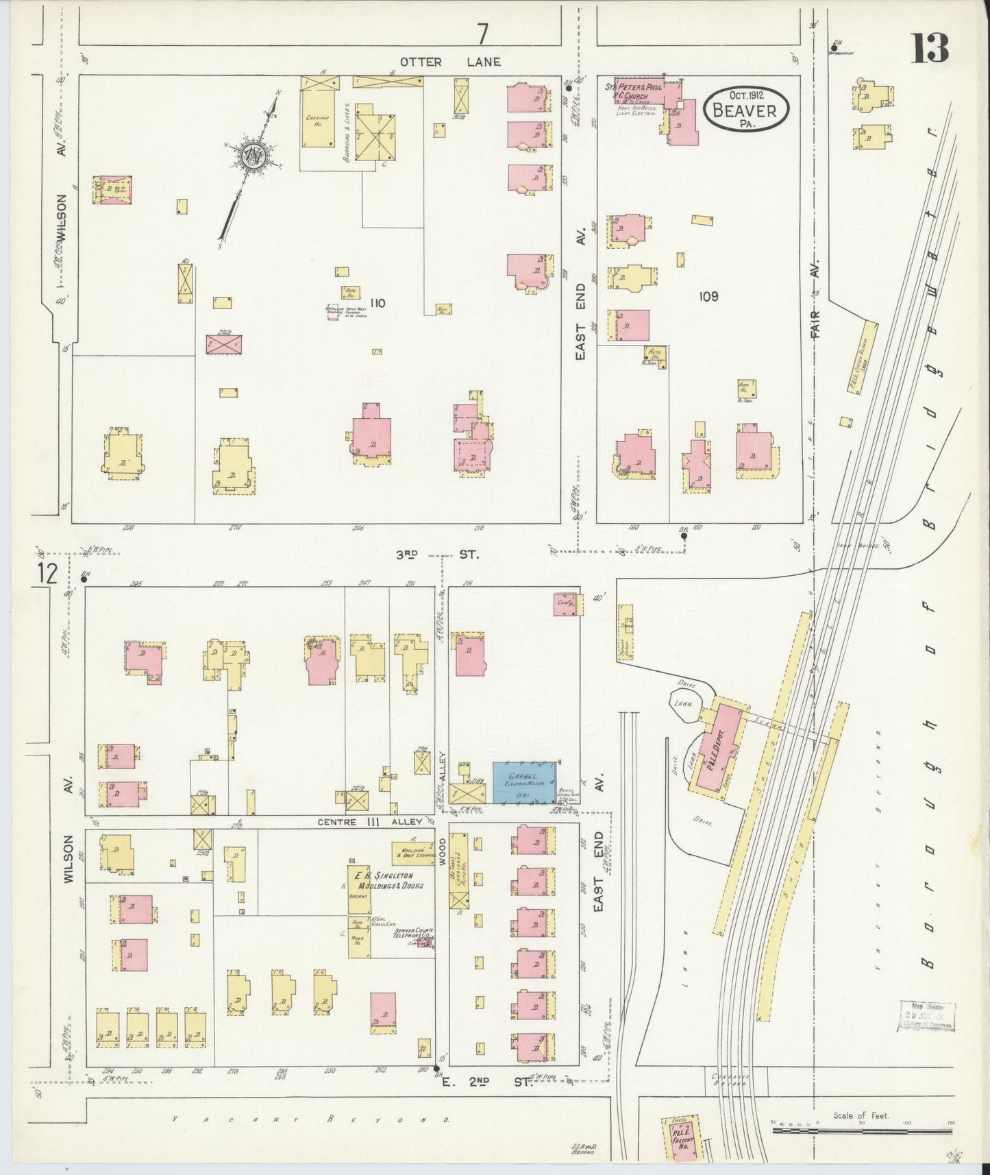 Sanborn Fire Insurance Map from Beaver, Beaver County, Pennsylvania (1912), Sheet #0013 - Historic Sanborn Fire Insurance Map Print, vintage old map wall art, antique decor, genealogy gift, Pennsylvania Pennsylvania map