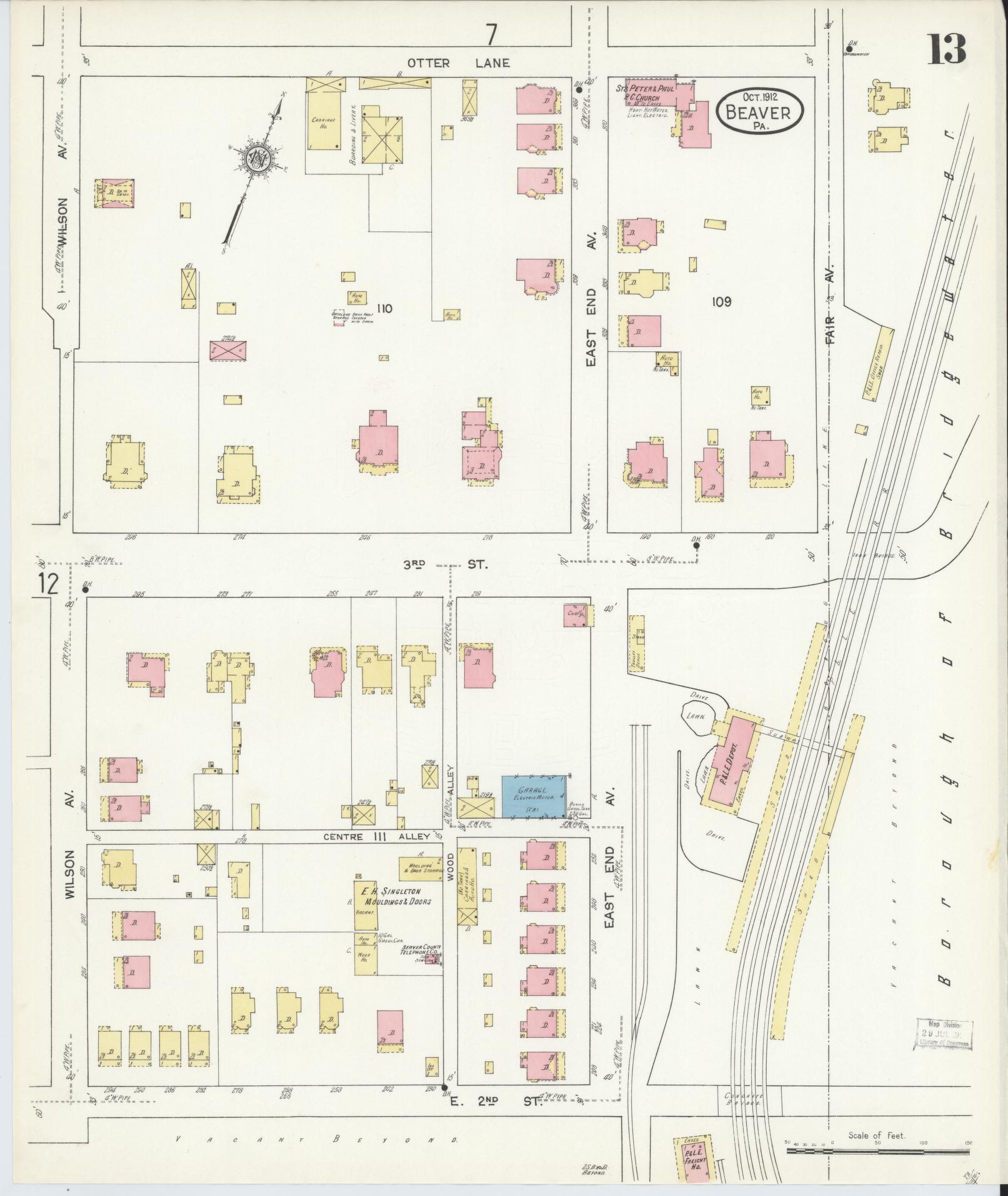 Sanborn Fire Insurance Map from Beaver, Beaver County, Pennsylvania (1912), Sheet #0013 - Historic Sanborn Fire Insurance Map Print, vintage old map wall art, antique decor, genealogy gift, Pennsylvania Pennsylvania map