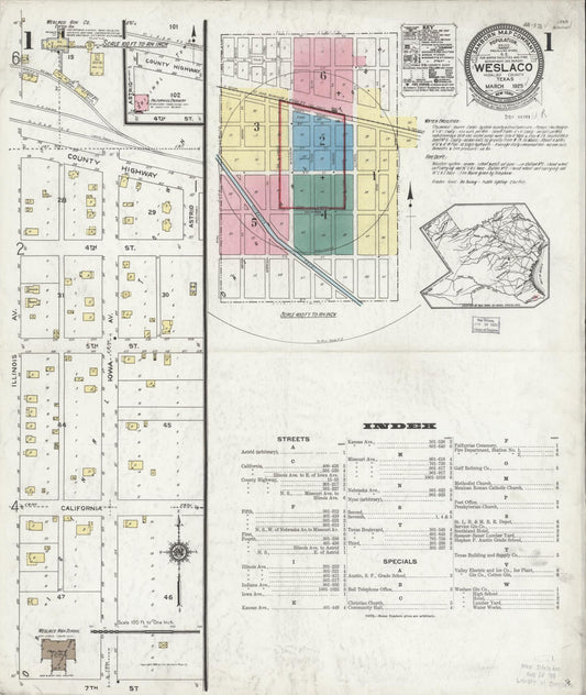 Sanborn Fire Insurance Map from Weslaco, Hidalgo County, Texas (1925), Sheet #0001 - Historic Sanborn Fire Insurance Map Print, vintage old map wall art, antique decor, genealogy gift, Texas Texas map