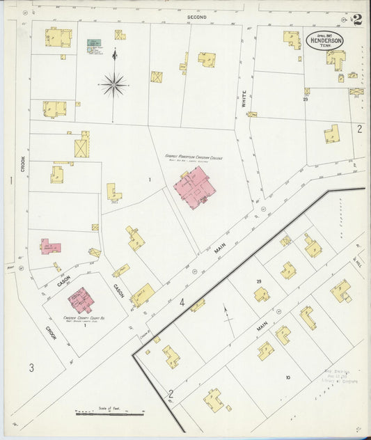 Sanborn Fire Insurance Map from Henderson, Chester County, Tennessee (1907), Sheet #0002 - Historic Sanborn Fire Insurance Map Print, vintage old map wall art, antique decor, genealogy gift, Tennessee Tennessee map