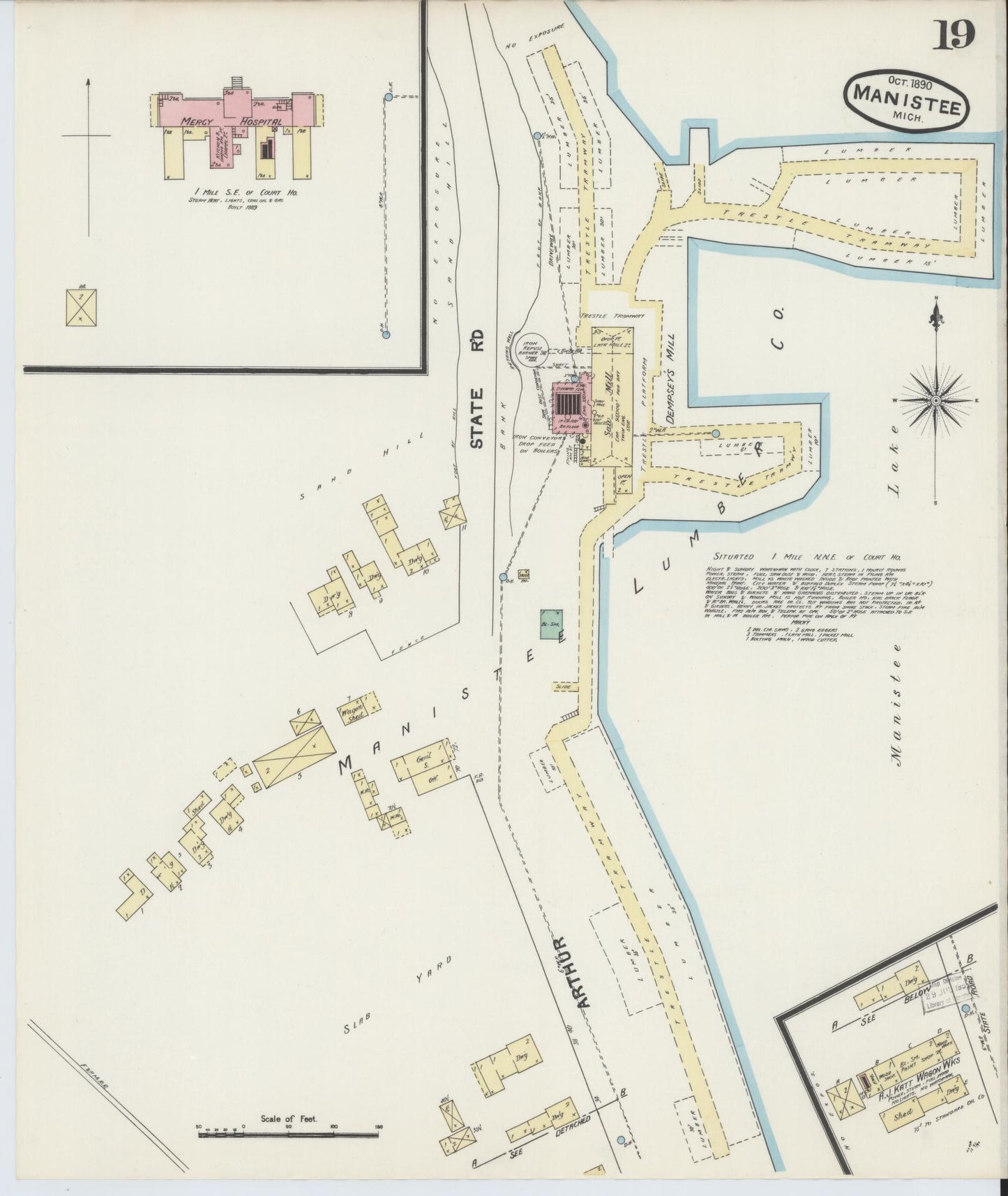 Sanborn Fire Insurance Map from Manistee, Manistee County, Michigan (1890), Sheet #0019 - Historic Sanborn Fire Insurance Map Print, vintage old map wall art, antique decor, genealogy gift, Michigan Michigan map