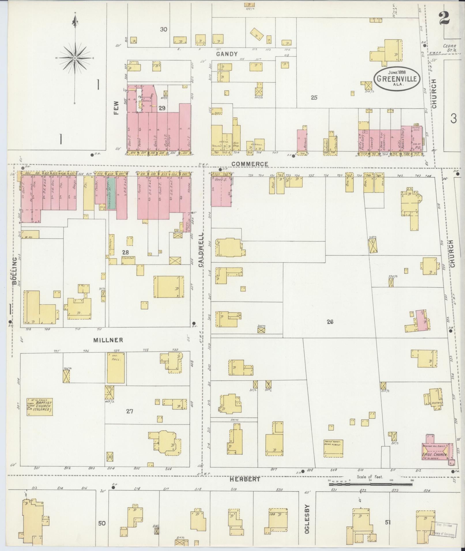Sanborn Fire Insurance Map from Greenville, Butler County, Alabama (1898), Sheet #0002 - Historic Sanborn Fire Insurance Map Print, vintage old map wall art, antique decor, genealogy gift, Alabama Alabama map
